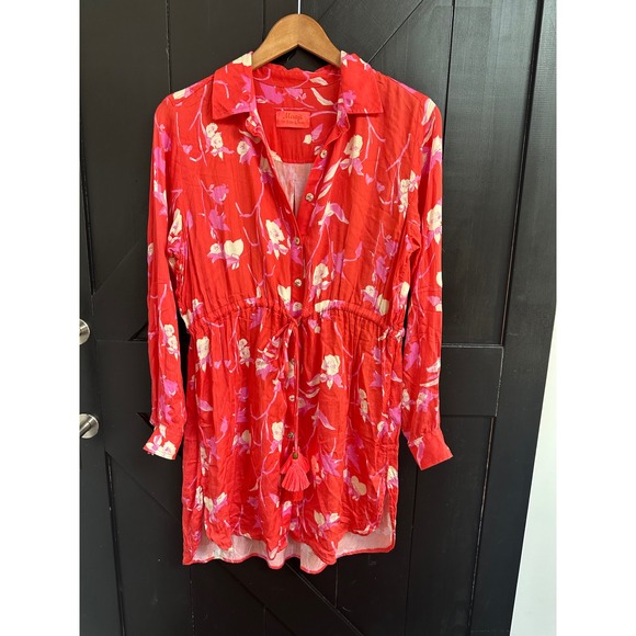 Maaji Dresses & Skirts - Maaji Floral Button Up Mini Dress Red Pink Size L Cover Up Resort Beach